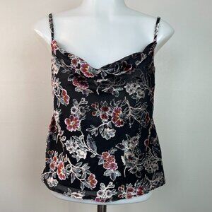 American Eagle Tank Top XS Black Floral Burnout Velvet Brocade Cropped Women's